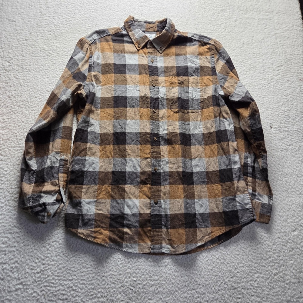 Croft & Barrow Shirt Mens Large Brown Plaid Flannel Long Sleeve Button-Down